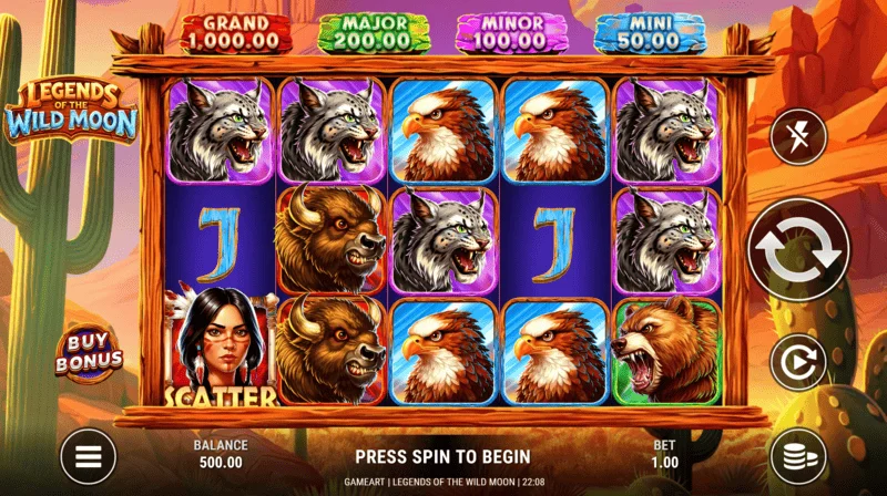 Legends of the Wild Moon - skrin permainan grid 5×3